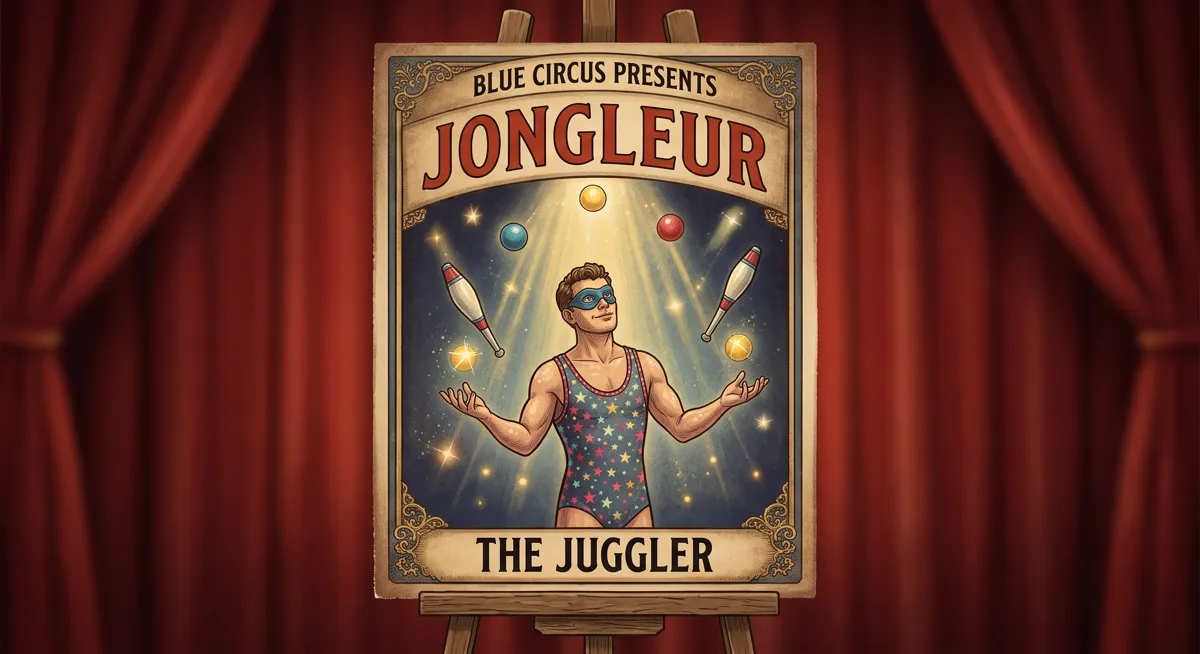 Le Lanceur de Couteaux — affiche vintage de la troupe du Blue Circus