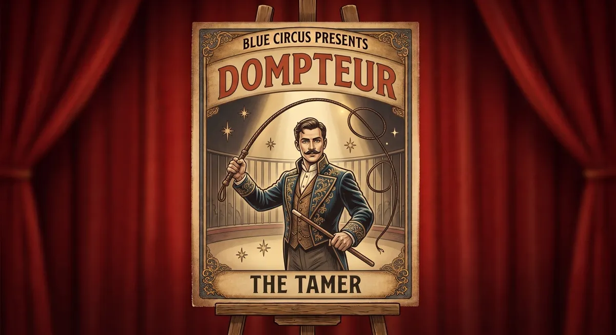 Le Dompteur — affiche vintage de la troupe du Blue Circus
