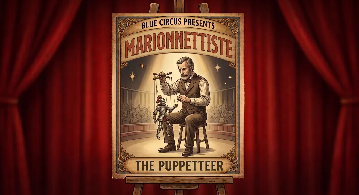 Le Marionnettiste — affiche vintage de la troupe du Blue Circus